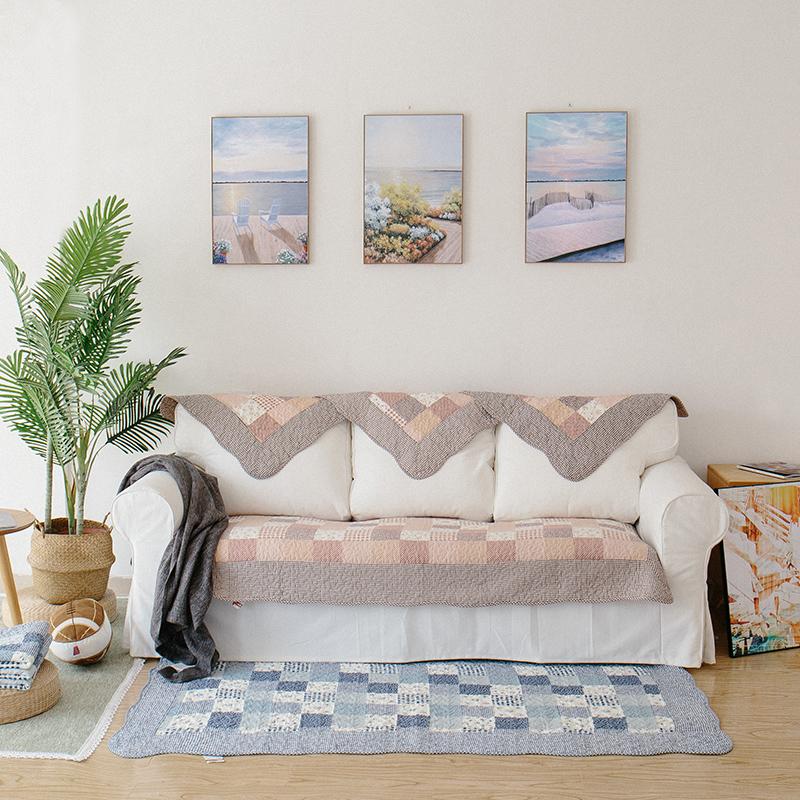 

Корейская пасторальная подушка для дивана из чистого хлопка, четырехсезонная нескользящая кожаная подушка для дивана, модное синее клетчатое полотенце для дивана 70*70cm