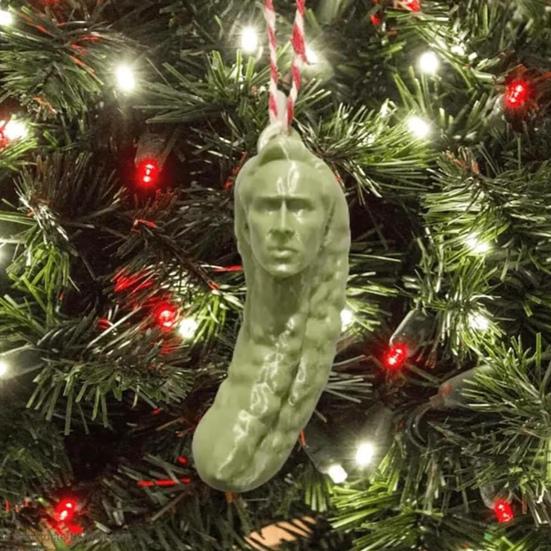 

Picolas Cage Рождественское украшение Забавный 3D кулон с горькой дыней Ремесло из смолы Искусство Уродливый зеленый маринованный огурец Подвесное украшение для рождественской елки Вечеринка