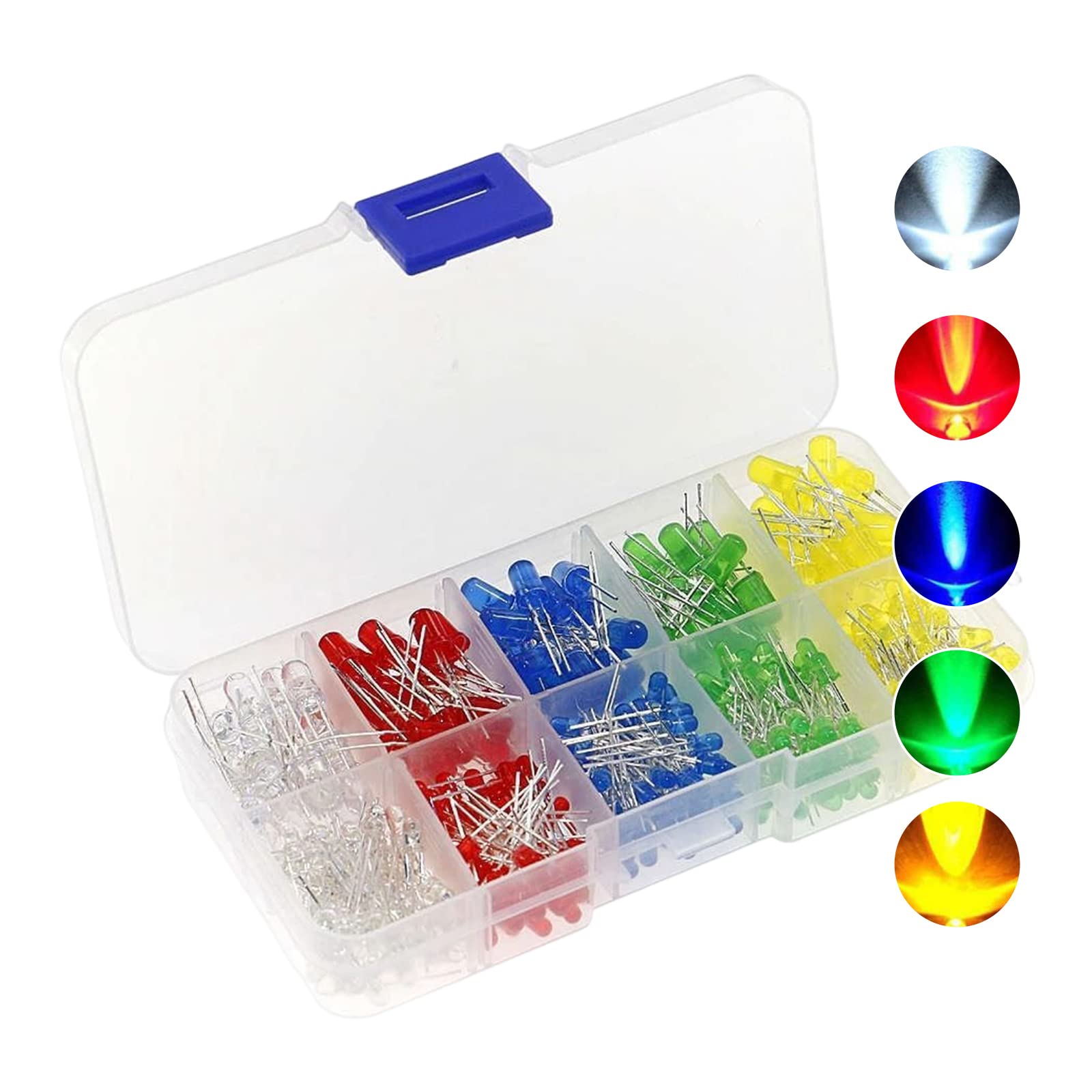 

Samcos Transparent 3mm and Round High Electronic Component 5 and with Storage Pack of 200 Light-Emitting Diodes, LEDs, 5mm, Head, Brightness, Lights,