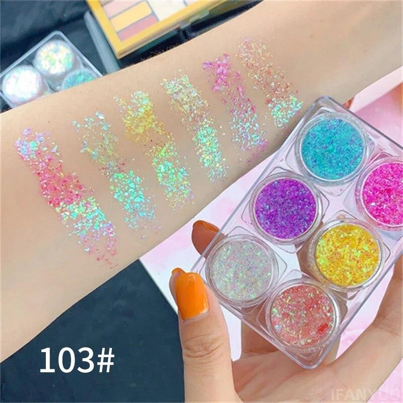 6-Farben-Pailletten-Gel-Creme-Lidschatten-Palette Glitzer-Diamant-Augen-Make-up-Haar-Körper-Gesichts-Glitzer-Gel-Kunst-Flash-Lose-Pailletten-Creme