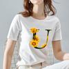 O Neck White Top Women 2022 Summer Casual T Shirt Basic Flower Color Letter Name Pattern Print Short Sleeve Tops Ladies Clothes