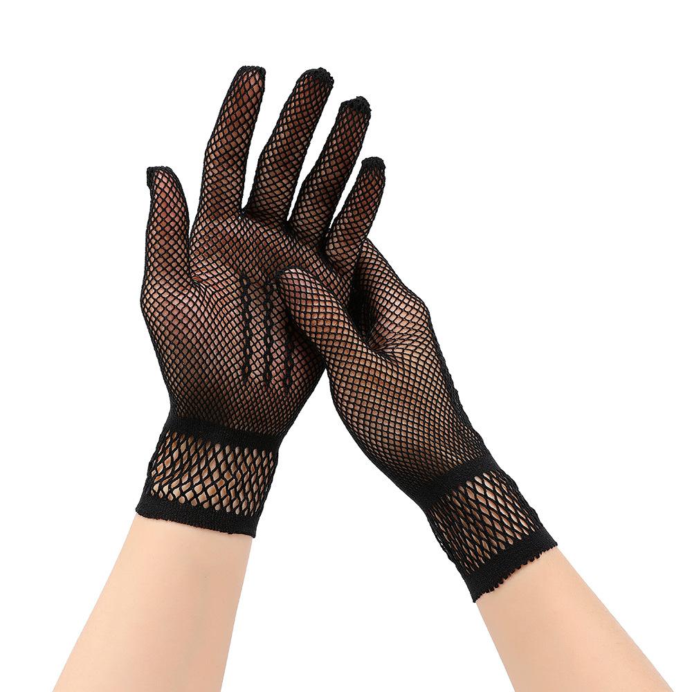 Vintage durchsichtige Netzfingerhandschuhe, kurze dehnbare Netzhandschuhe für Halloween & Kostüme
