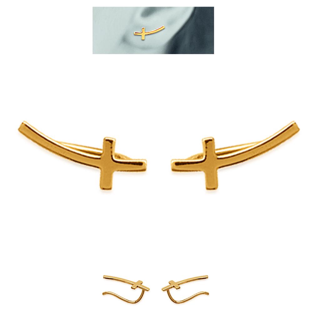 Les Trésors De Lily [M7336] - Gold Plated 'Croix' Gold Contour Earrings - 16x6 Mm