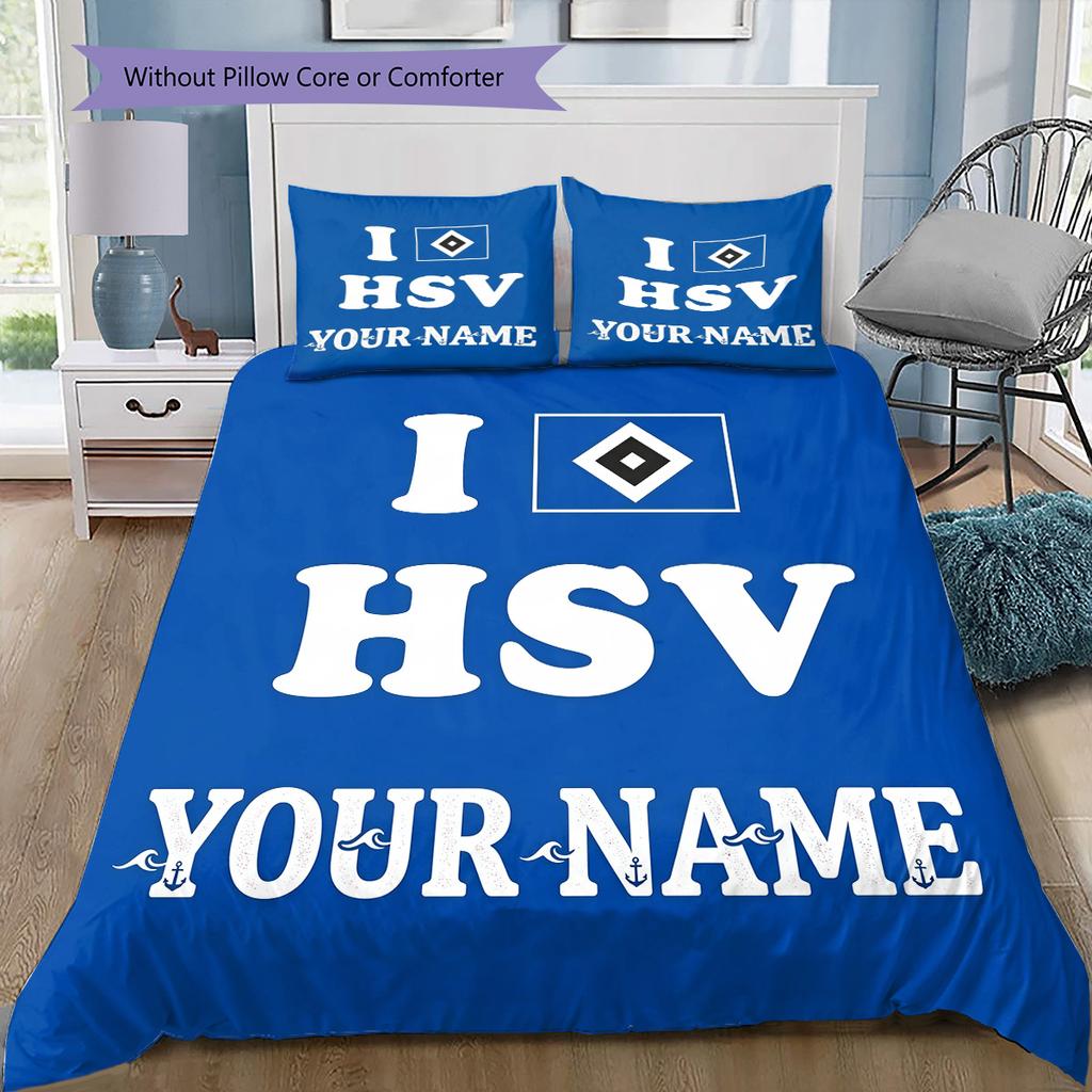Benutzerdefinierte Bettwäsche mit HSV-Logo, Steppbett-Set, Bettbezug, Kissenbezug, Heim-Geburtstagsgeschenk(1 Bettbezug + 2 Kissenbezüge, ohne Füllung) -HE70
