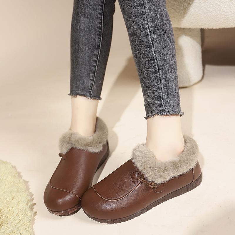Modiga Damvarma Bomullsskor, Vinter Utomhus Snökängor, Mångsidiga, Bekväma, Plysch, Vattentäta Små Läderskor för Kvinnor