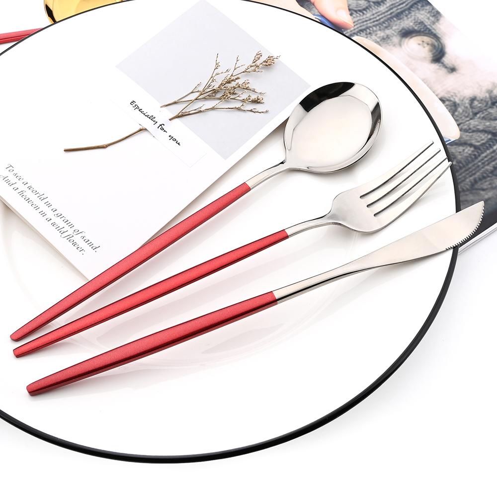 Red Silver Dinnerware Set Dinner Fork Knife Soup Ice Spoon Cutlery Set Stainless Steel Western Flatware Silverware Set