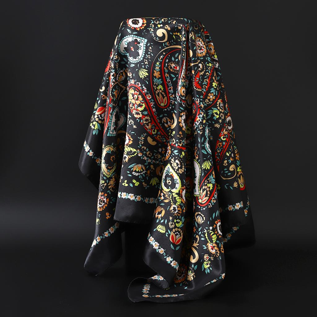 Fashion Square Silk Scarf Women Headband 90*90cm Print Neck Scarfs Office Hair Band Hand Kerchief Female Bandana Headwear