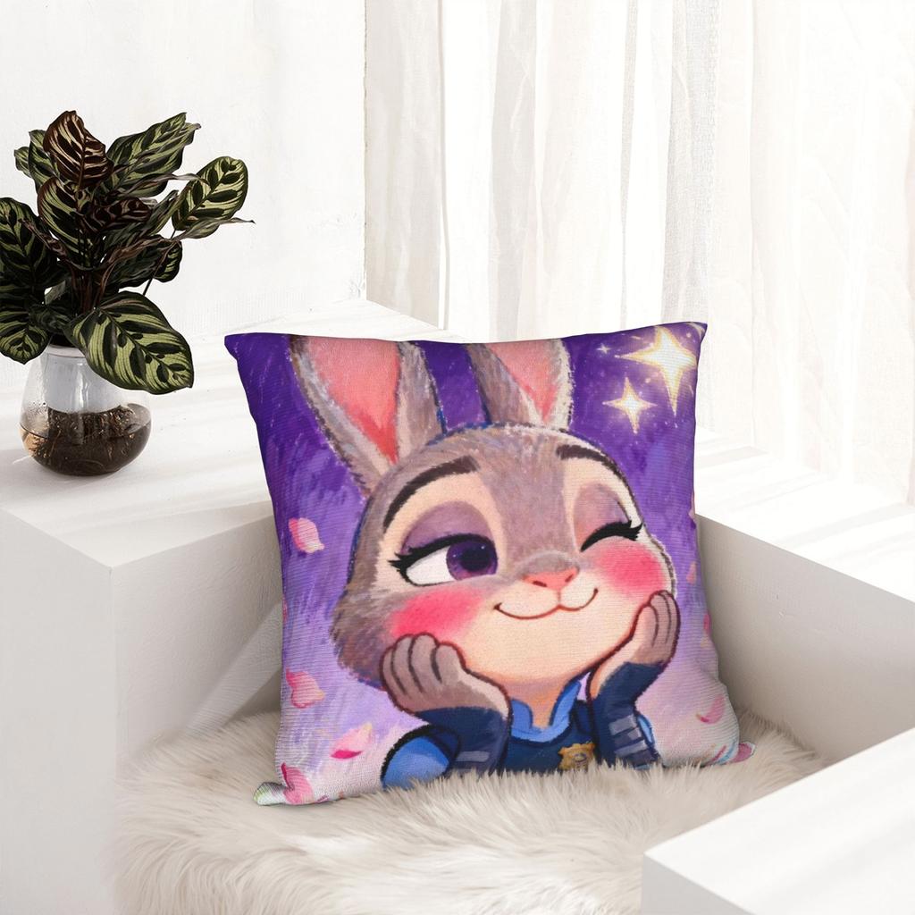 Cartoon Zootopia Judy Pillowcase Double-sided Printing Fabric Cushion Cover Gift  Throw Pillow Case Cover Home Square 18''