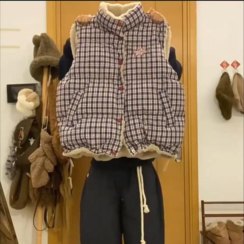 Retro Lamb Wool Double-sided Cotton Vest Jacket for Women Autumn and Winter New Thickened Warm Cotton Vest