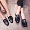 Fashion UImmer Couple Half Slippers Men Shoes Flat Heels British Fashion Metal Buckle Outdoor Slippers PU Business Slippers Size 36-45