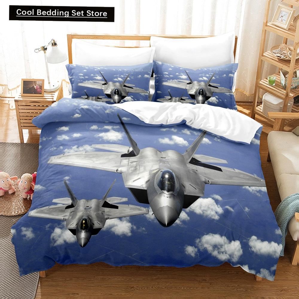 Fighter Fire King Queen Full Duvet Cover Cool Airplane Bedding Set Military Fans Quilt Cover Red Black Polyester Comforter Cover
