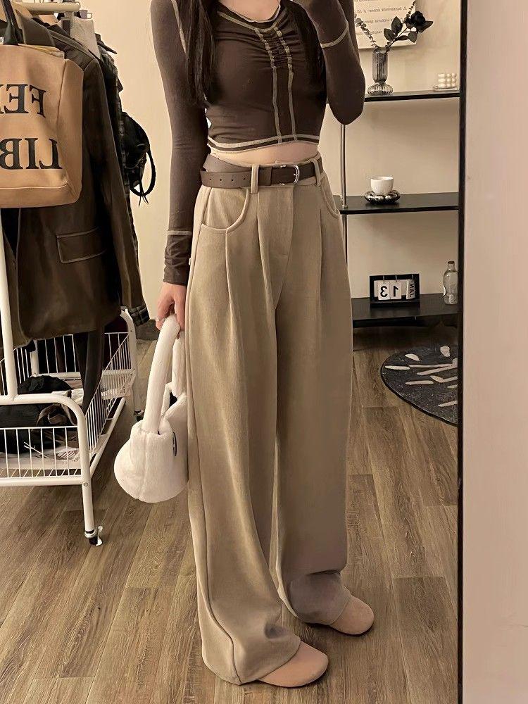 Meilard Women's High-Waisted Wide-Leg Corduroy Pants - Spring/Fall Style, Slimming, Loose Fit.