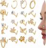 Multi-Style 316 Stainless Steel Diamond-Inlaid Flower Butterfly Heart Nose Stud Set Unisex Body Jewelry