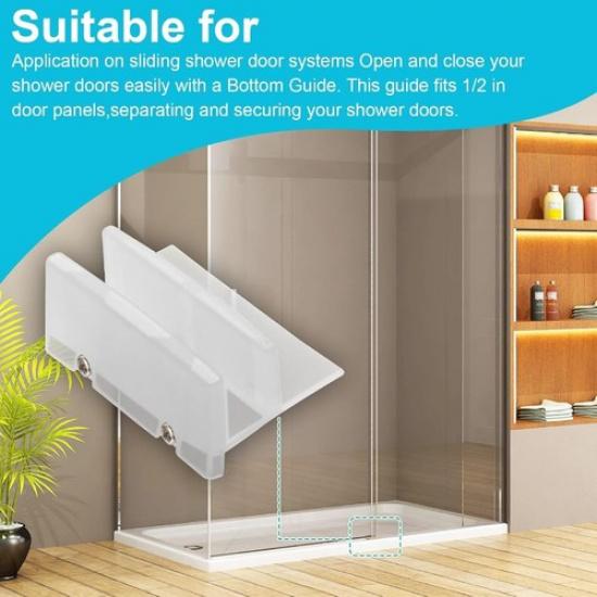 Sliding Shower Door Bottom Guide, 1/2 in. Channel, (White 2 Pack)
