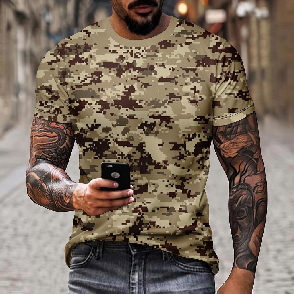 Men's Camouflage Pattern Short Sleeved Top T-shirt, Wilderness Tough Man, Sea, Land, and Air Full Range Combat Clothing