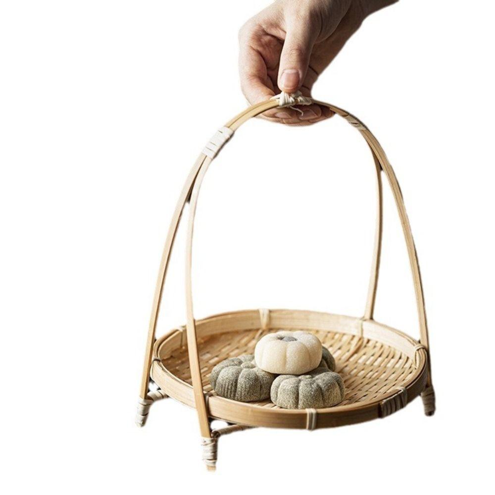 Round Snack Display Stand Weave Storage Baskets Baskets Tier Rack Bamboo Weaving Baskets  Pastries