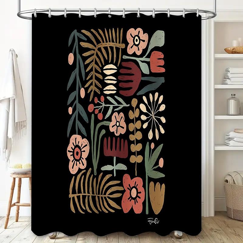 Botanical Shower Curtain Tropical Leaves Pattern Waterproof Fabric Bathroom Decor Vintage Floral Backdrop Nature Theme