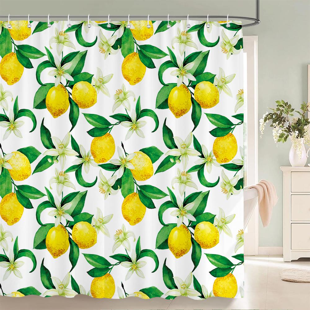 Summer Fruits Shower Curtain Cute Liner Peach Lemon Pineapple Orange Print Bath Curtain With Hooks Waterproof For Bathtub Decor