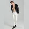 Erkek Deri Pantolon Skinny Fit Elastik Stil Moda PU Deri Pantolon Motosiklet Pantolon