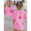European sizes Summer Fashion Girls' Short-Sleeve T-Shirt with Heart Cartoon Pattern Double-Sided Print, Casual and Versatile Top