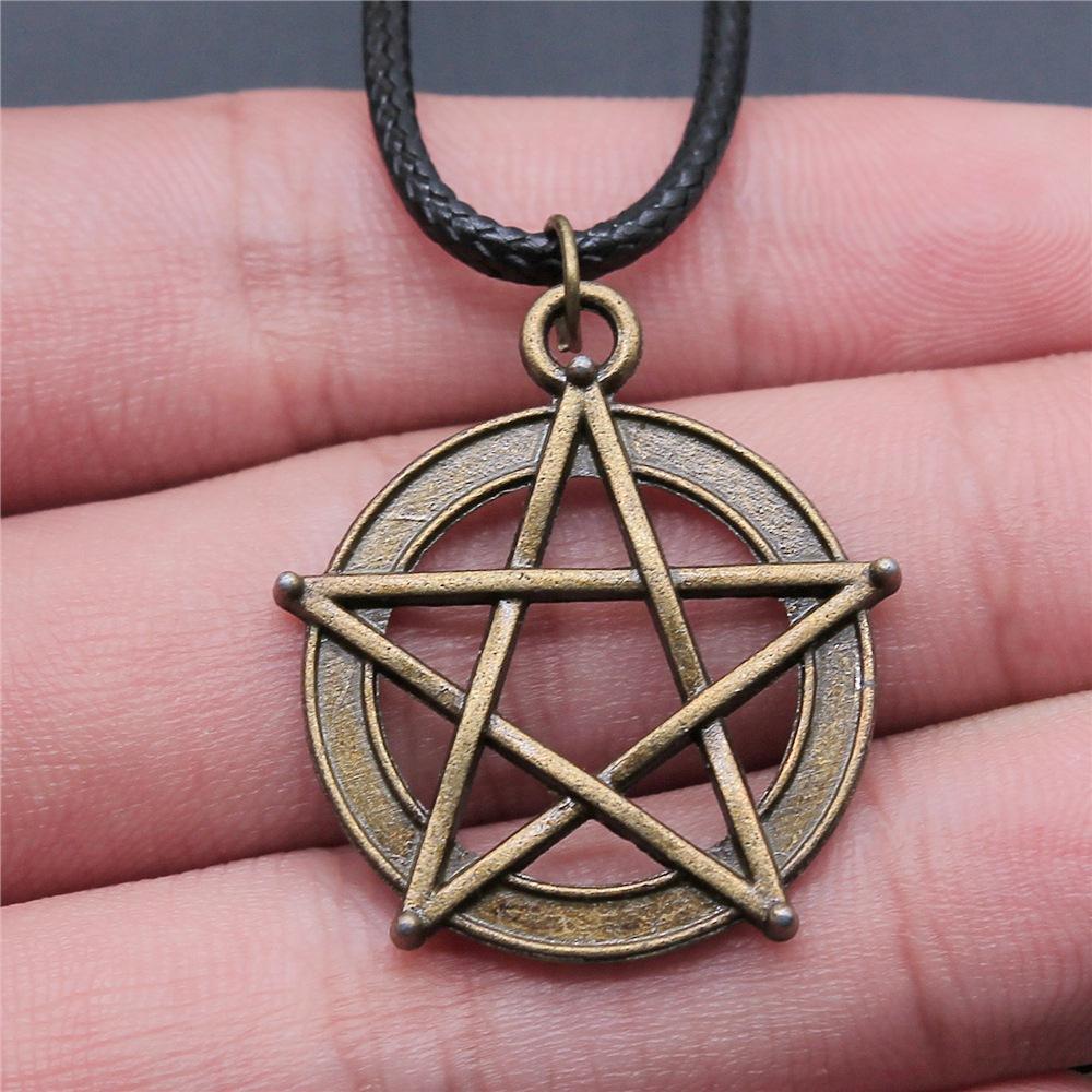 30 Styles Unisex Amulet Wicca Jewelry Gift Sun Moon Star Pentagram Pendant Necklace Black Leather Cord