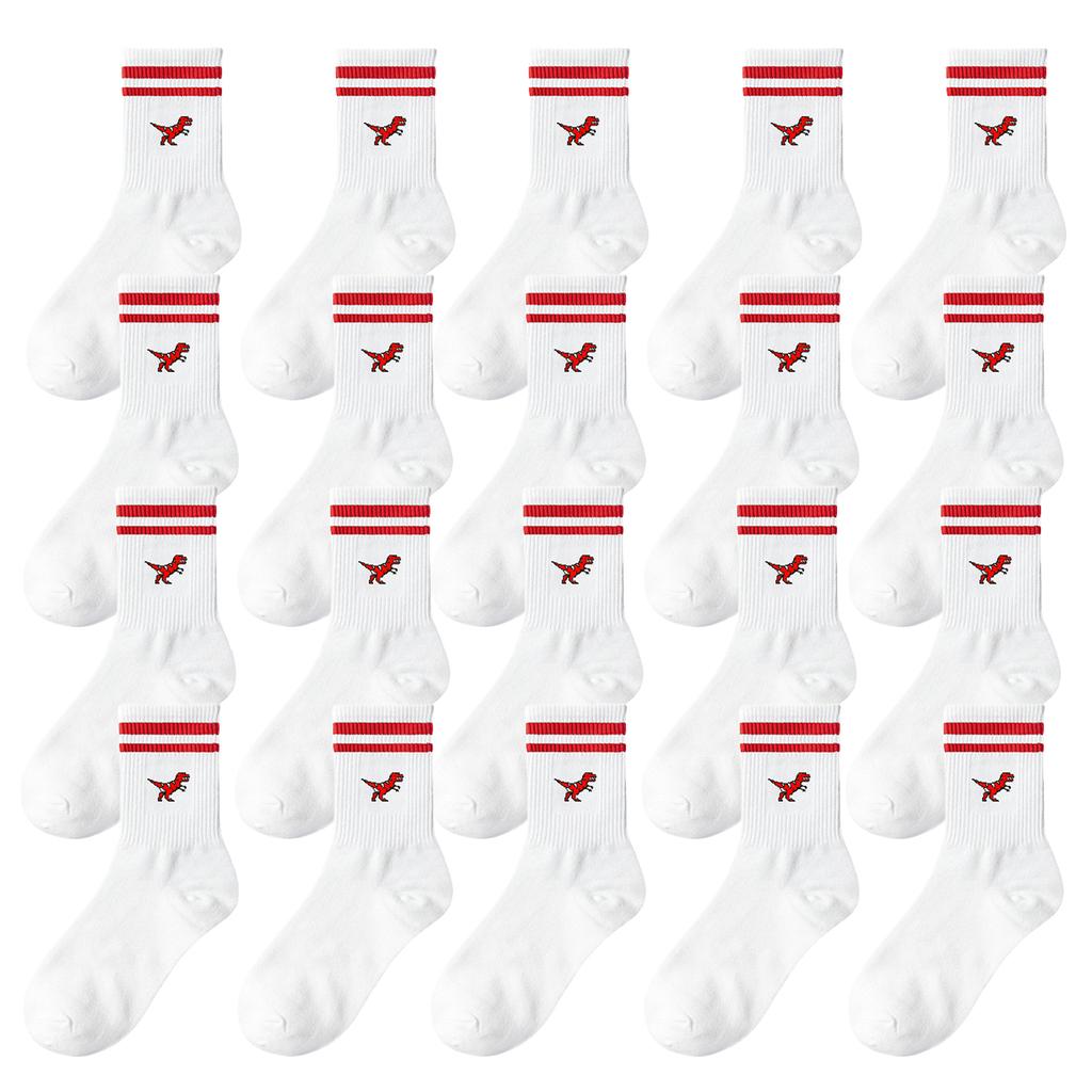 Multiple Pairs of Men's Crew Socks with Dinosaur Patterns, White, Unique, Comfortable, Breathable, Moisture-Wicking