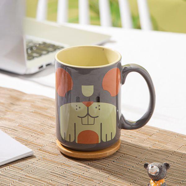 

Chinese Zodiac Animal Ceramic Mug with Wooden Lid, Simple Cute, Children s Couple Home Creative Design, Breakfast Cup Drinkware 350ml