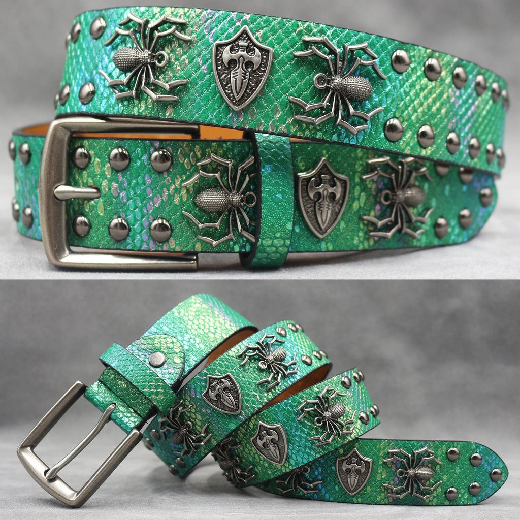 Original Skull Rivet Belt Punk Men'S Belt Women'S Snake Pattern Decorative Belt