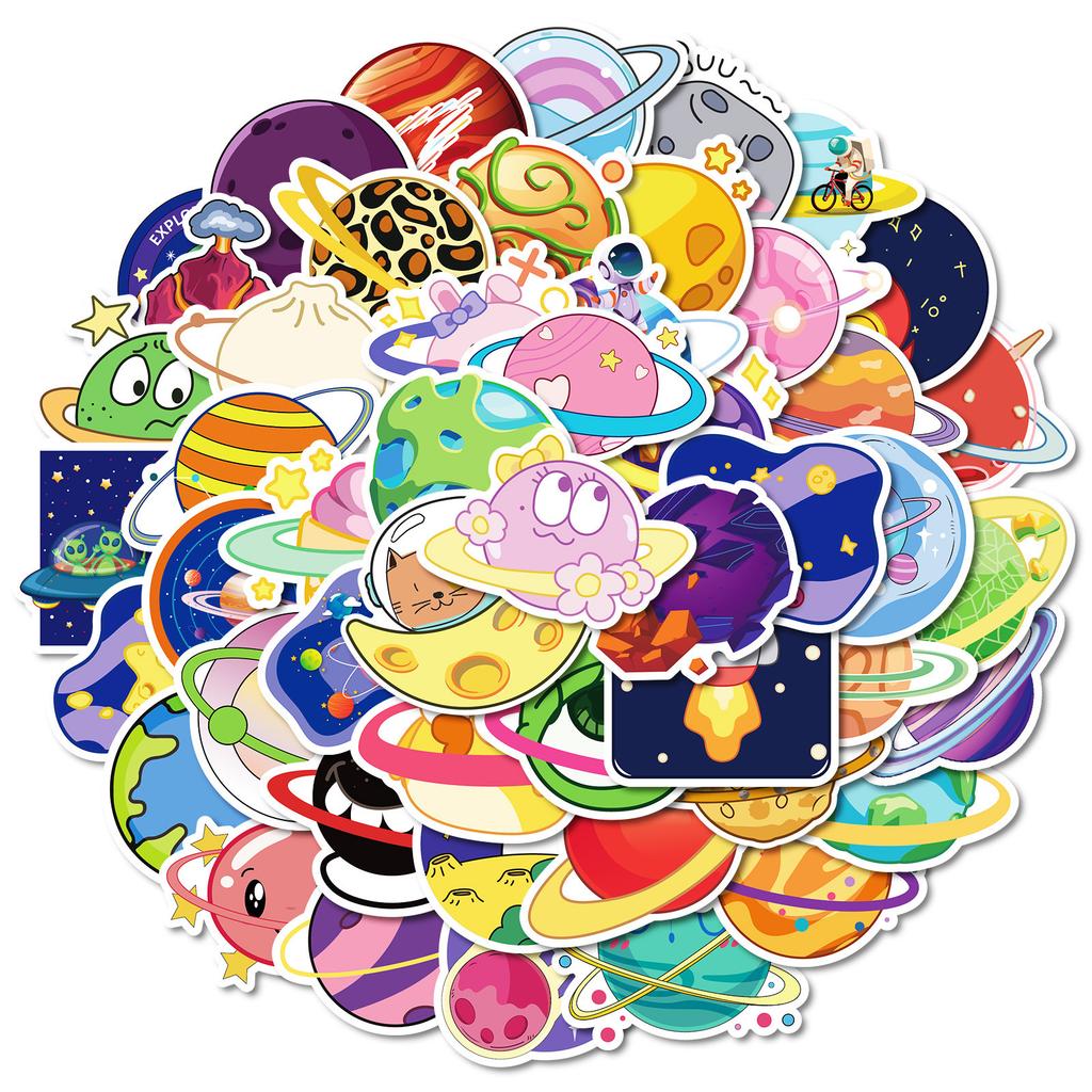 50 Creative Planet Stickers DIY Children's Room Water Cup Skateboard Decoration Without Repeating Stickers