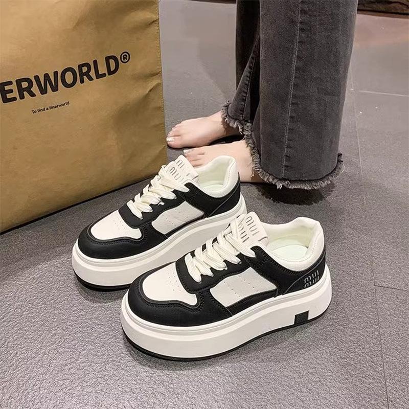 High-value Thick-soled Little White Shoes Women's Shoes 2025 Spring New Student Versatile Height-increasing Leisure Sports Lace-up Board Shoes