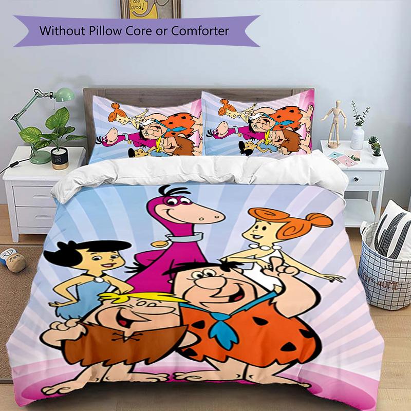 Flintstones 3pcs Bedding Set Duvet Cover Closure Includes 1 Duvet Cover & 2 Pillowcases for All Seasons Bedroom Home Dorm Decor