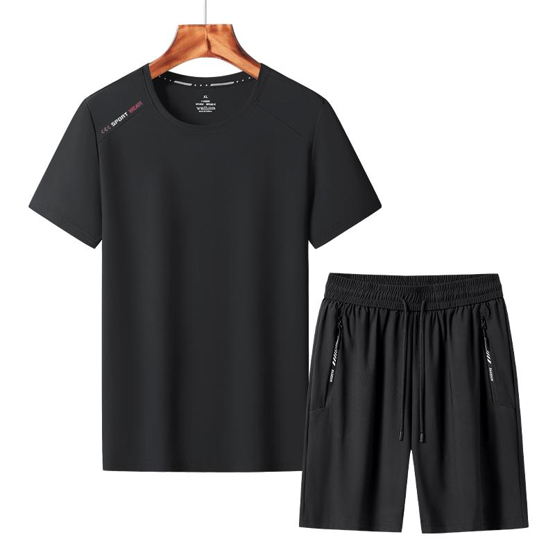Sports Short-sleeved Suit Men's Running Fitness Shorts Suit Men's Slim Round Neck Ice Silk Suit Quick-drying Cool T-shirt Men's Two-piece Set
