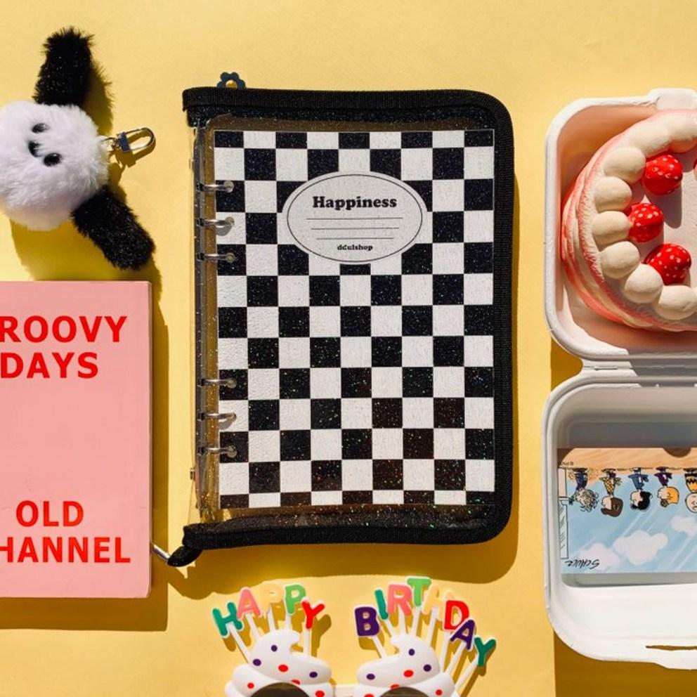 Deulshop Happiness 6-Round Pocket Binder + 30-Page Zippered Diary A5 Collectible Book Pocket Book, Black, 1 Set