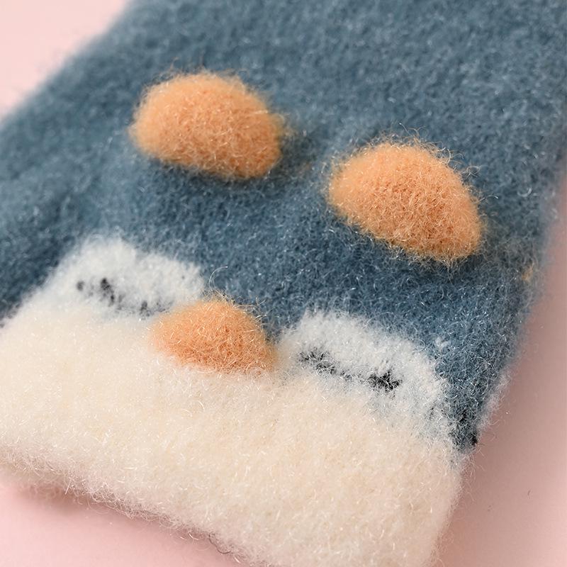 0-3 Toddlers' Cartoon Knit Gloves: Warm, Five-Finger, Anti-Scratch for Autumn/Winter