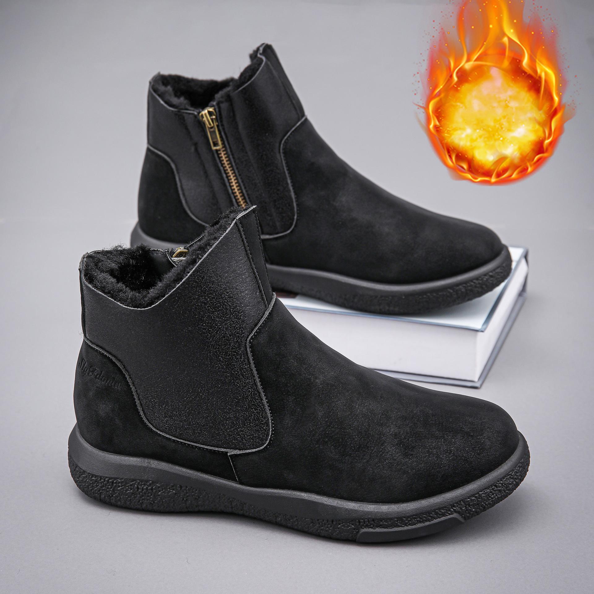 

Зимние мужские ботинки мартин на высокой платформе, утепленные и утолщенные теплые хлопковые ботинки, северо-восточные морозостойкие и нескользящие снежные ботинки 44 чёрный