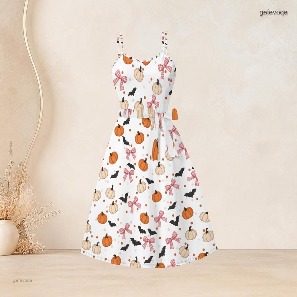 Women Plus Size White Two Piece Set Long Sleeve Cropped Shrug Strappy Tie Waist Pumpkin Bat Printed Dress