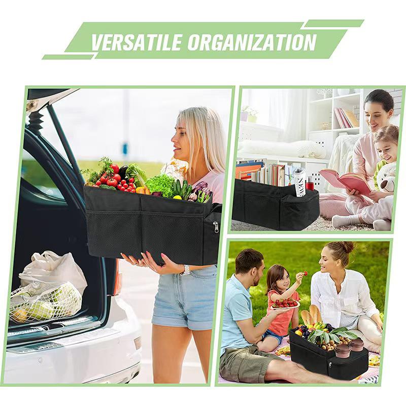 Auto Kofferraum Organizer Tasche Rutschfest Wasserdicht Auto Reise Organizer Box Auto Faltbarer Kofferraum Sitz Organizer mit 2 Getränkehaltern