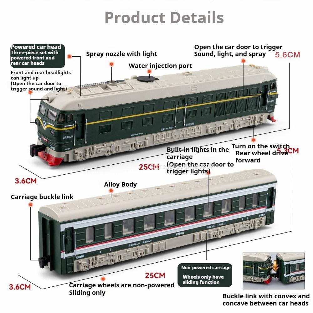 1:32 Scale DongFeng 4B Alloy Spray Train Model Toy Car Metal Diecast Electric Vintage Music Light Models Boys Hobby Toys