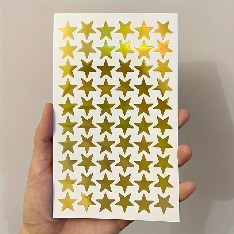 

300pcs Golden Star Laser Stickers-Metallic Golden with Rainbow Iridescent Holographic Finish,Self-Adhesive Plastic Star Shapes