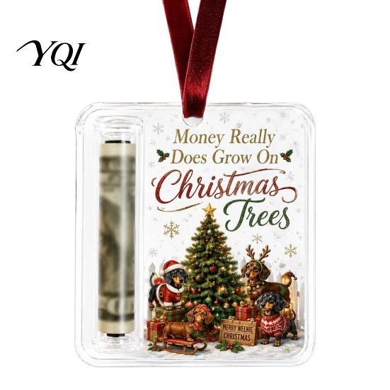 Christmas Cash Holder Gift Ornament, Acrylic Angel Santa Cat Money with Lanyard for Xmas Tree, Holiday Party Hanging Decoration Ornament