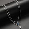 Minimalist Double Layered Evil Eye Hamsa Hand Necklace for Women Turkish Blue Eye Pendant Choker Party Aesthetic Amulet Jewelry