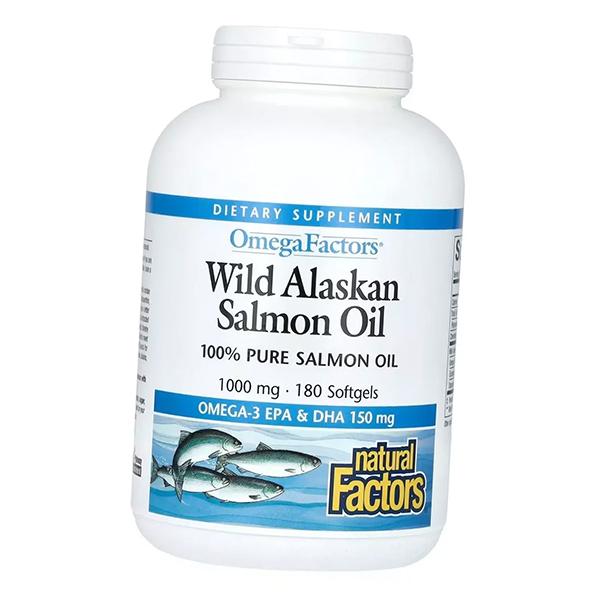 Olej z divokého aljašského lososa, OmegaFactors Wild Alaskan Salmon Oil 1000, Natural Factors (67406005)