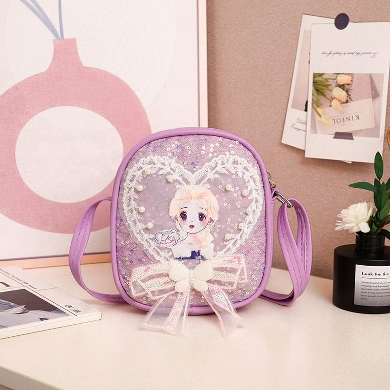 Snow Queen The Elsa Lace Bow Pearl Backpack With Character Print For Daily