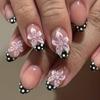 Beautiful Black 3D Floral Press On Nail Set Comfortable Wear Short Over False Nail For Weddings And Gatherings