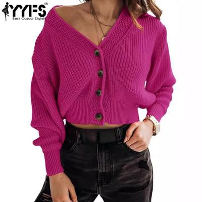 Maglioni a maniche lunghe con scollo a V, stampati in tinta unita, casual, autunno inverno, da donna