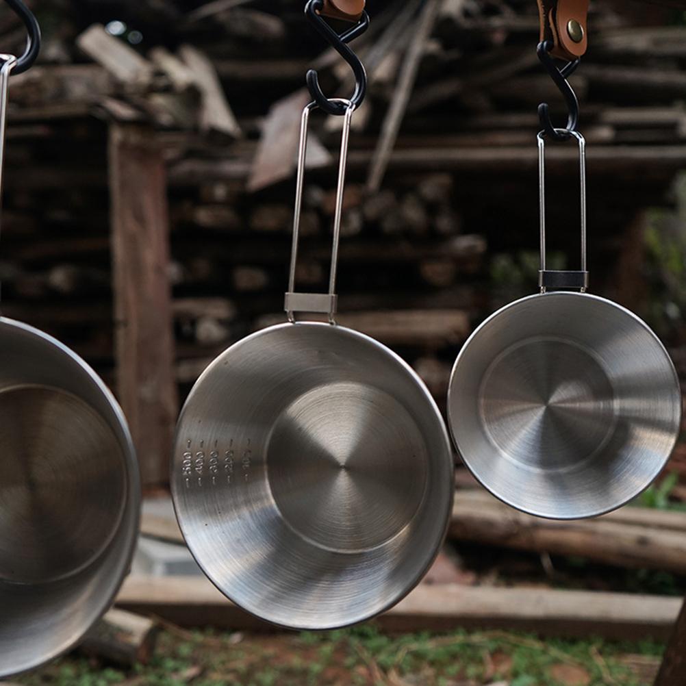 Stainless Steel Camping Bowl with Folding Handle Portable Lightweight Compact Camping Cup for