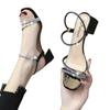 Sandals fairy fairy wind 2025 new rhinestone word with thick heel Roman high heels Internet celebrity two wear summer women's shoes