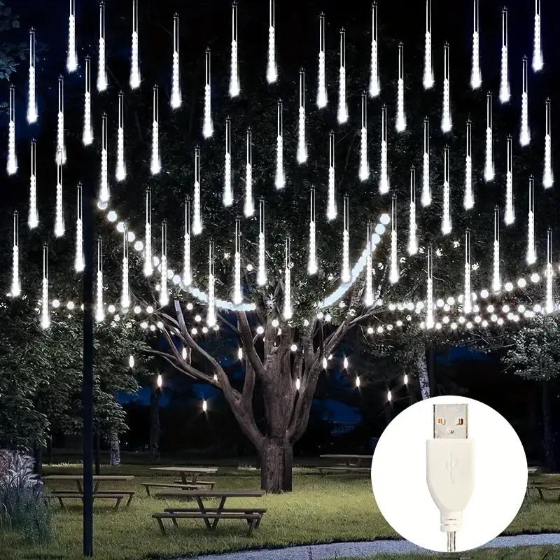 1pc Christmas Lights Waterproof USB Meteor Shower Rain Lights Icicle Tree Lights Raindrop Lamp For Party Patio Xmas Decoration