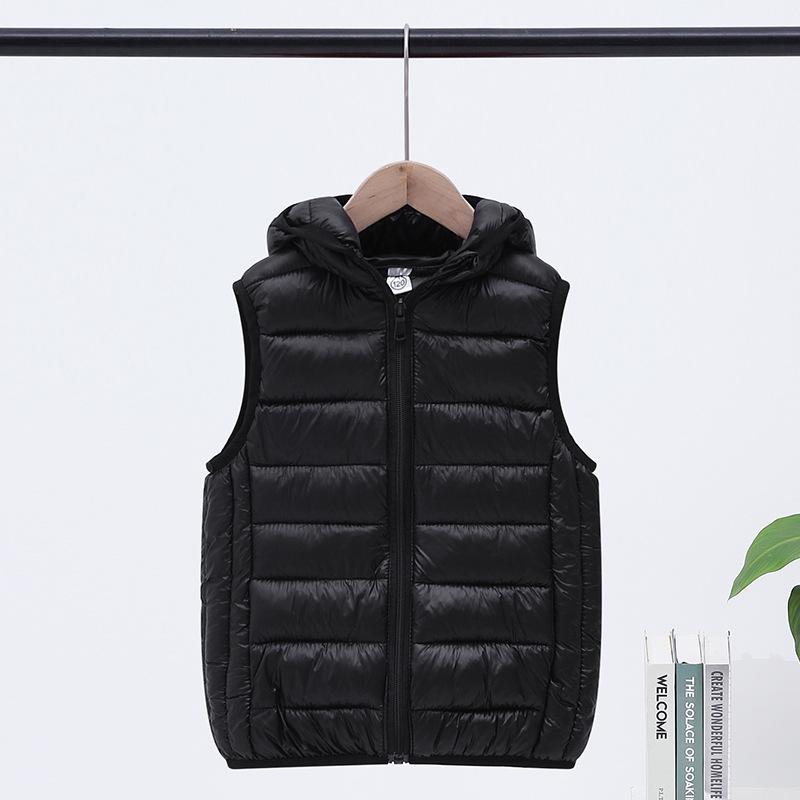 Vaikiška pūkinė medvilninė liemenė rudens ir žiemos vidutinė ir didelė berniukų ir mergaičių liemenė su gobtuvu