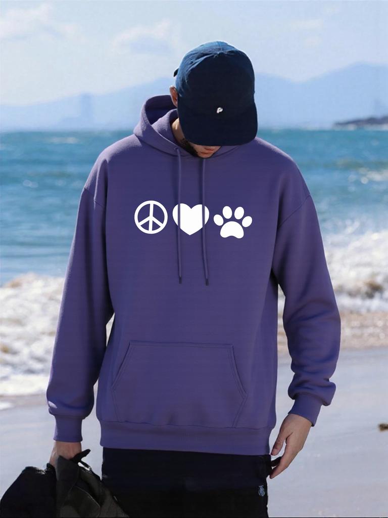 Creative Love Footprints Printing Mens Hoody All-Match Fleece Hoodies Pocket Comfortable Man Sportswear Casual Loose Pullover
